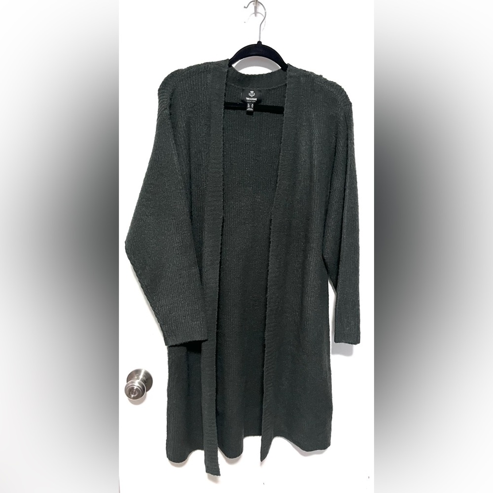 Long line oversized green cardigan